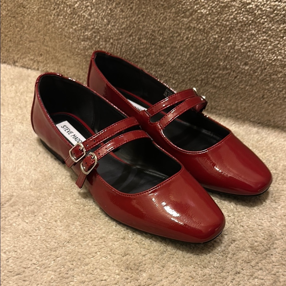 Steve Madden Red Patent Leather Mary Jane Flats Size 8.5